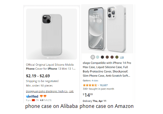phone case prices on Alibaba/amazon